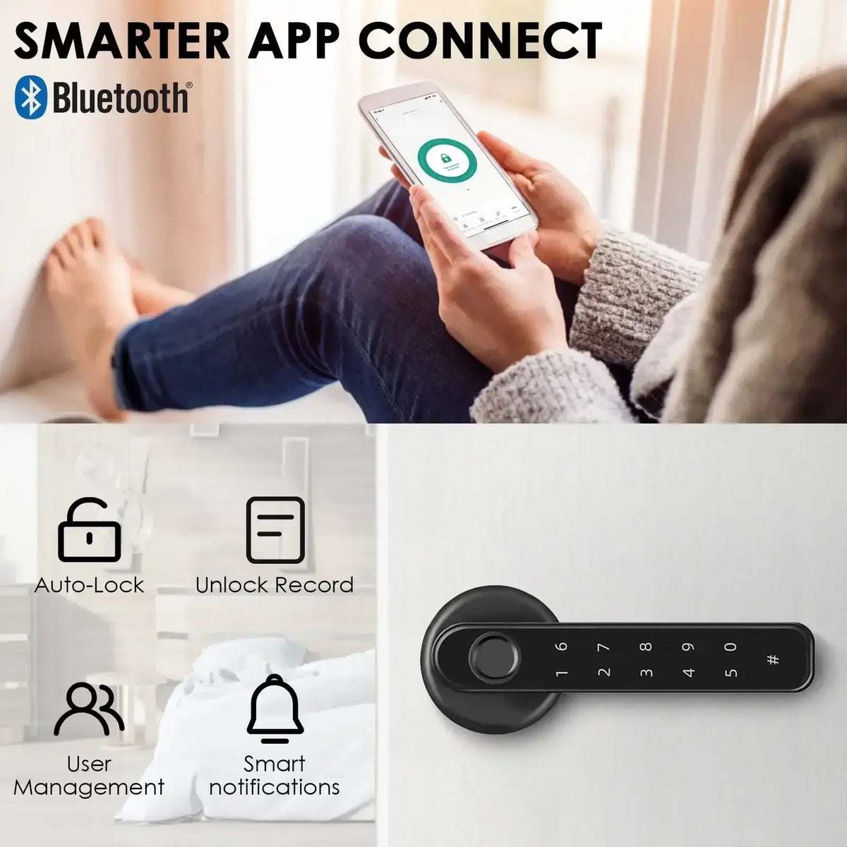 Biometric Smart Fingerprint Door Lock | Smart App | USB Charging